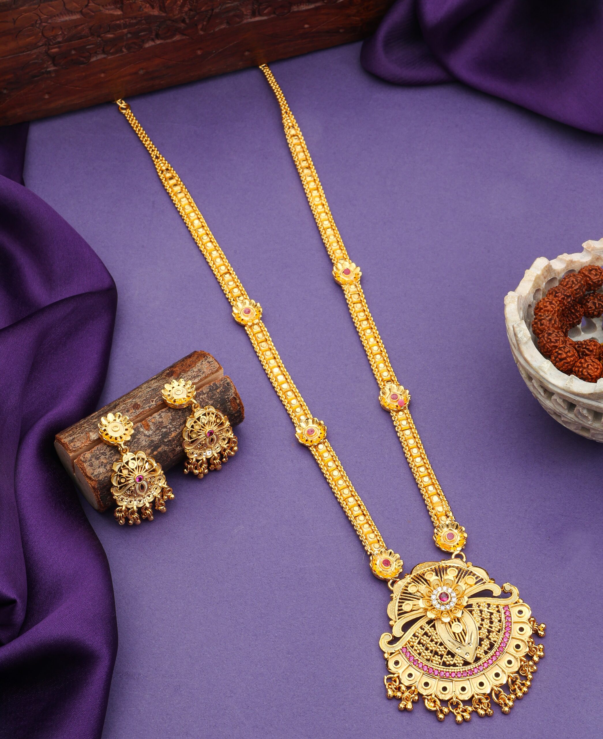 JJN 20068 Necklace Set- One Gram Gold Long Jewellery Set | Gold Rani Haar Set | Jecy Jewels