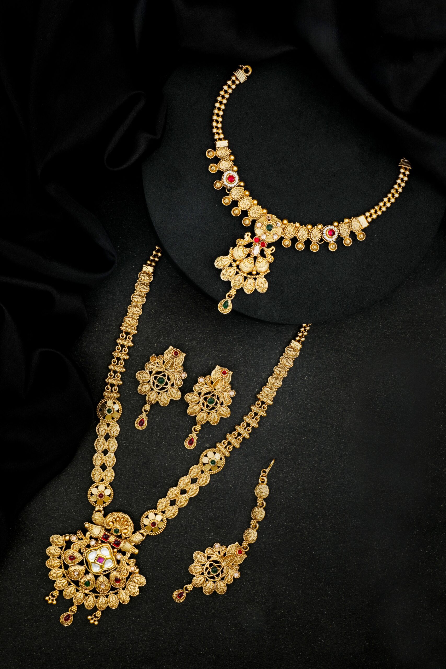 JJTJ 3005 Temple Jewellery Set | Matt Finish Jewellery Set | South Indian Jewellery| Combo Set | Jecy Jewels
