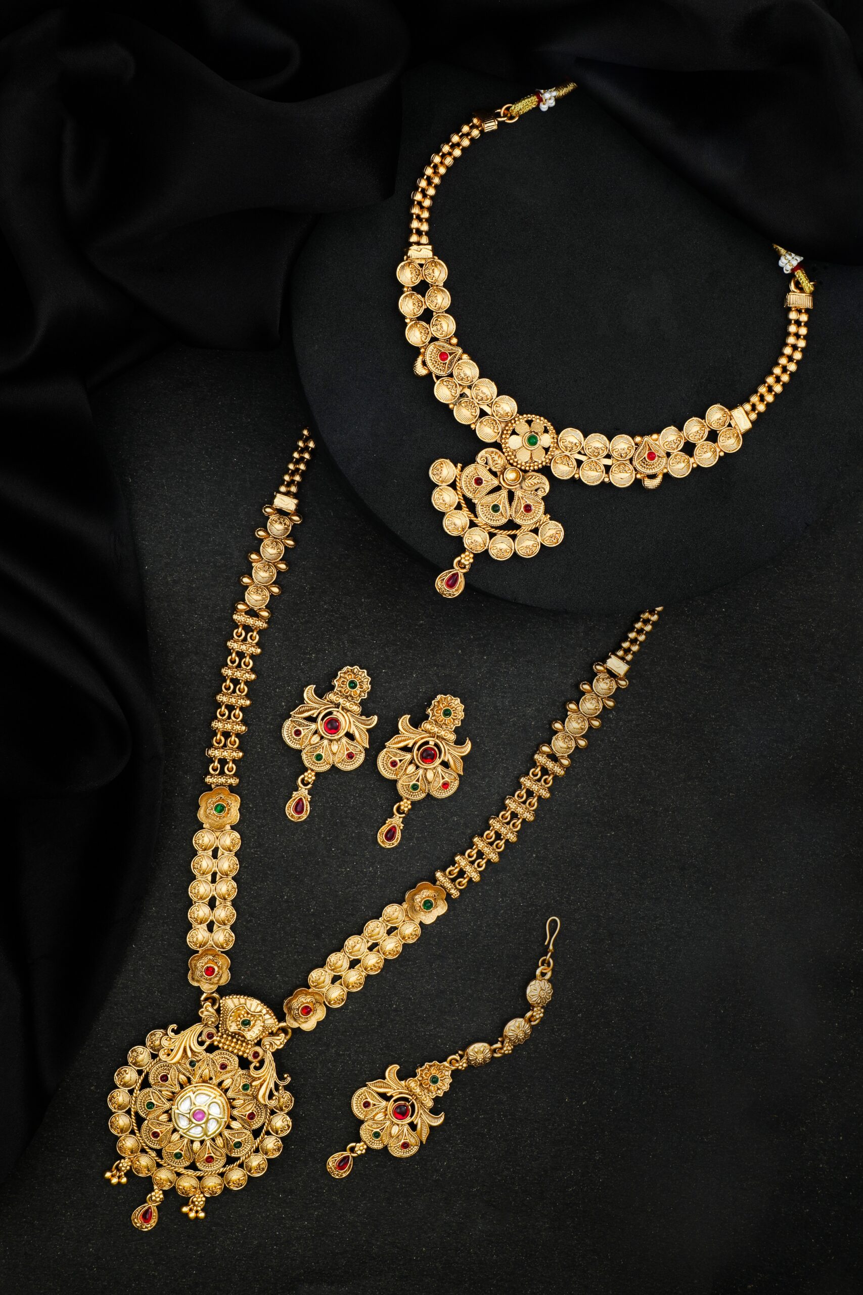 JJTJ 3007 Temple Jewellery Set | Rajwadi Matt Finish Jewellery Set | South Indian Jewellery| Combo Set | Jecy Jewels