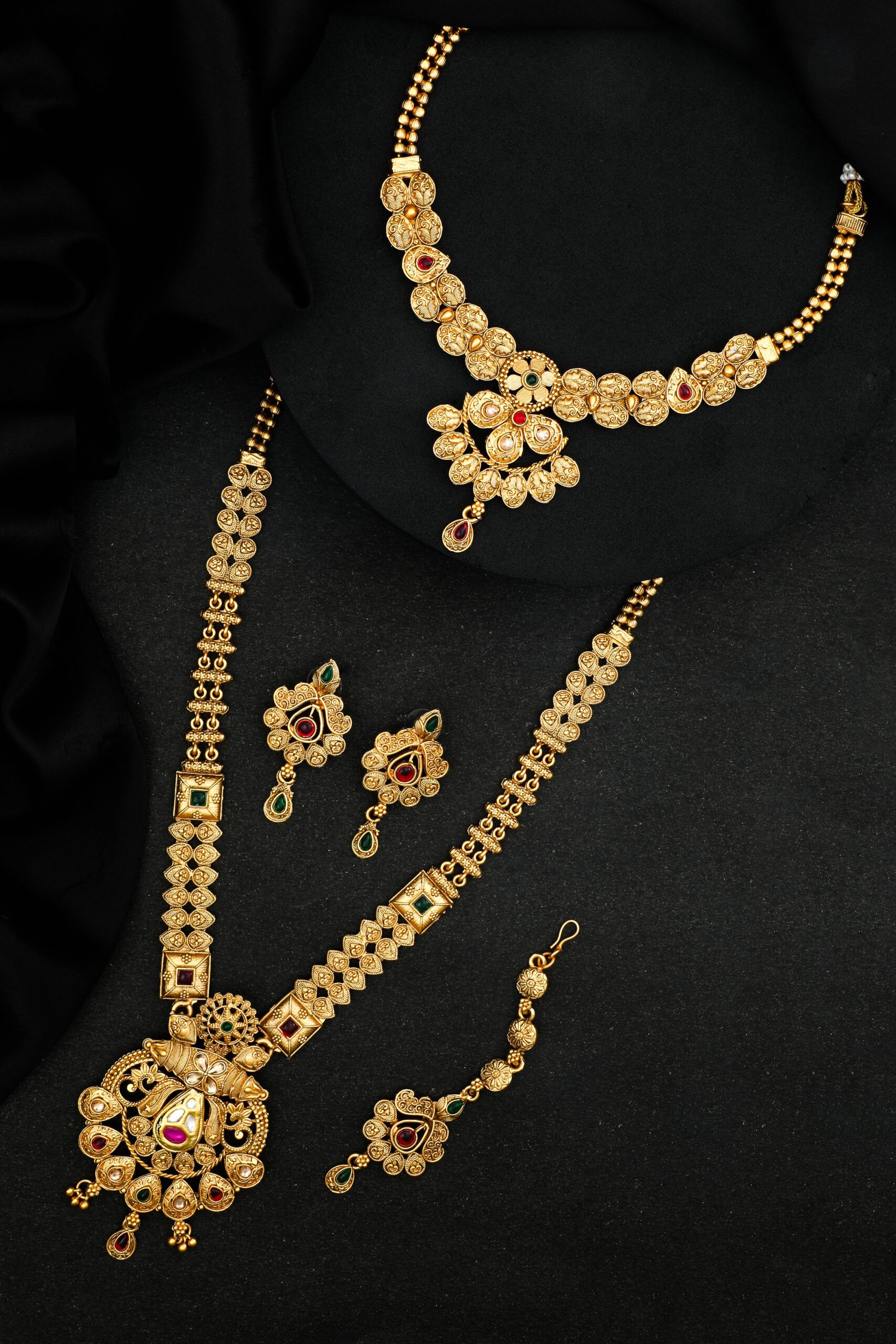 JJTJ 3008 Temple Jewellery Set | Rajwadi Matt Finish Jewellery Set | South Indian Jewellery| Combo Set | Jecy Jewels