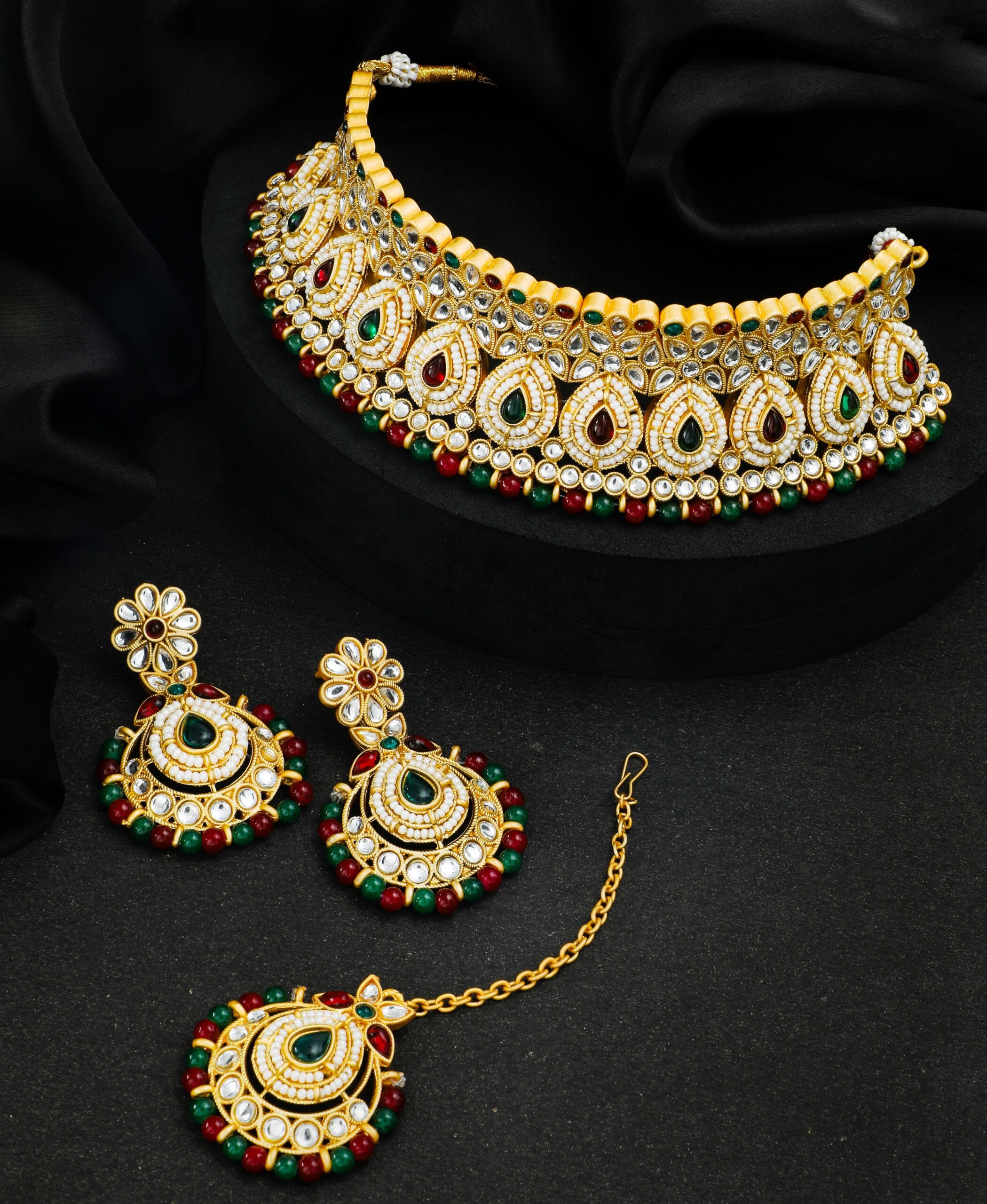 JJKN CH-3010-ML  Kundan Necklace Jewellery Set-  Gold Plated Kundan Necklace Jewellery Set | Multi | Jecy Jewels