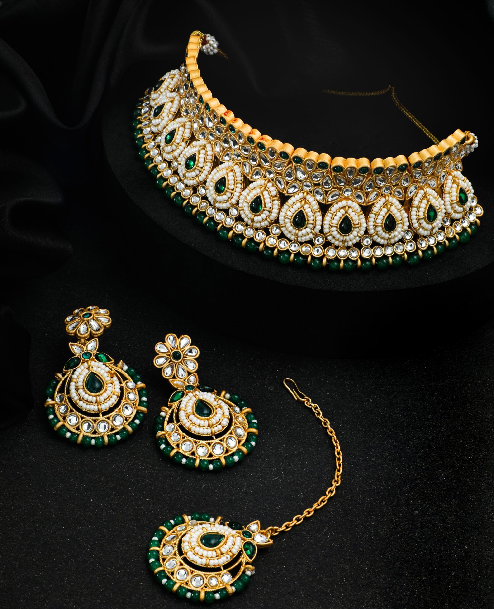 JJKN CH-3011-GR  Kundan Necklace Jewellery Set-  Gold Plated Kundan Necklace Jewellery Set | Green| Jecy Jewels