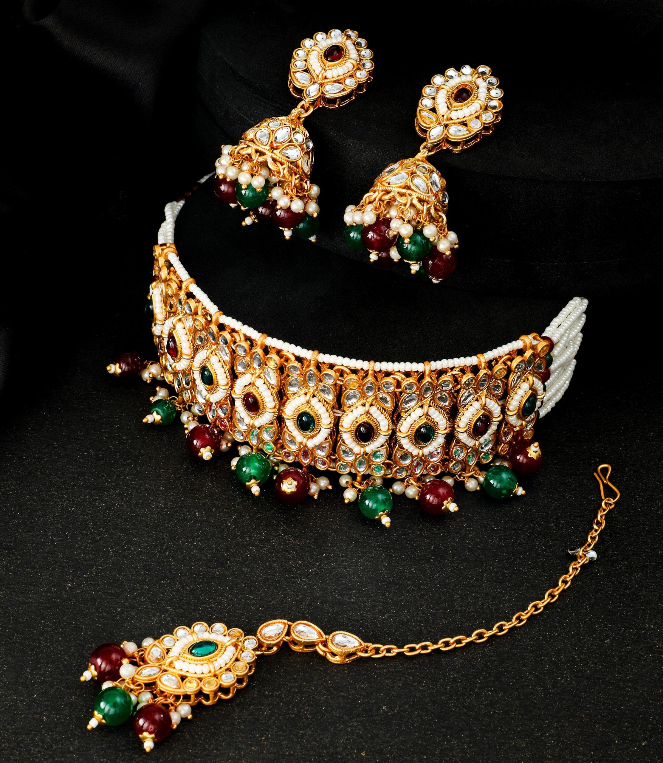 JJKN CH-3013-ML  Kundan Necklace Jewellery Set-  Gold Plated Kundan Necklace Jewellery Set | Multi | Jecy Jewels